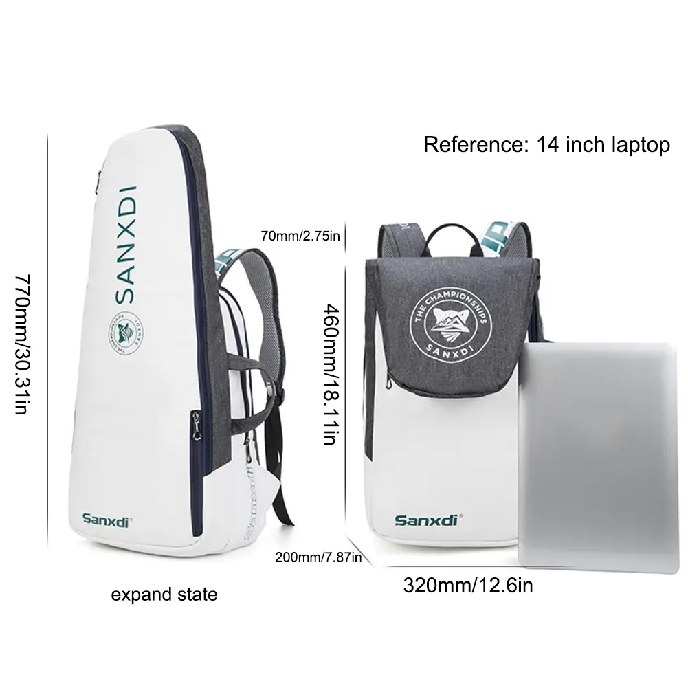 Holds 3 Rackets Tennis Backpack Large Capacity Badminton Rackets Bag Waterproof for Tennis/Pickleball/Badminton/Squash Sports
