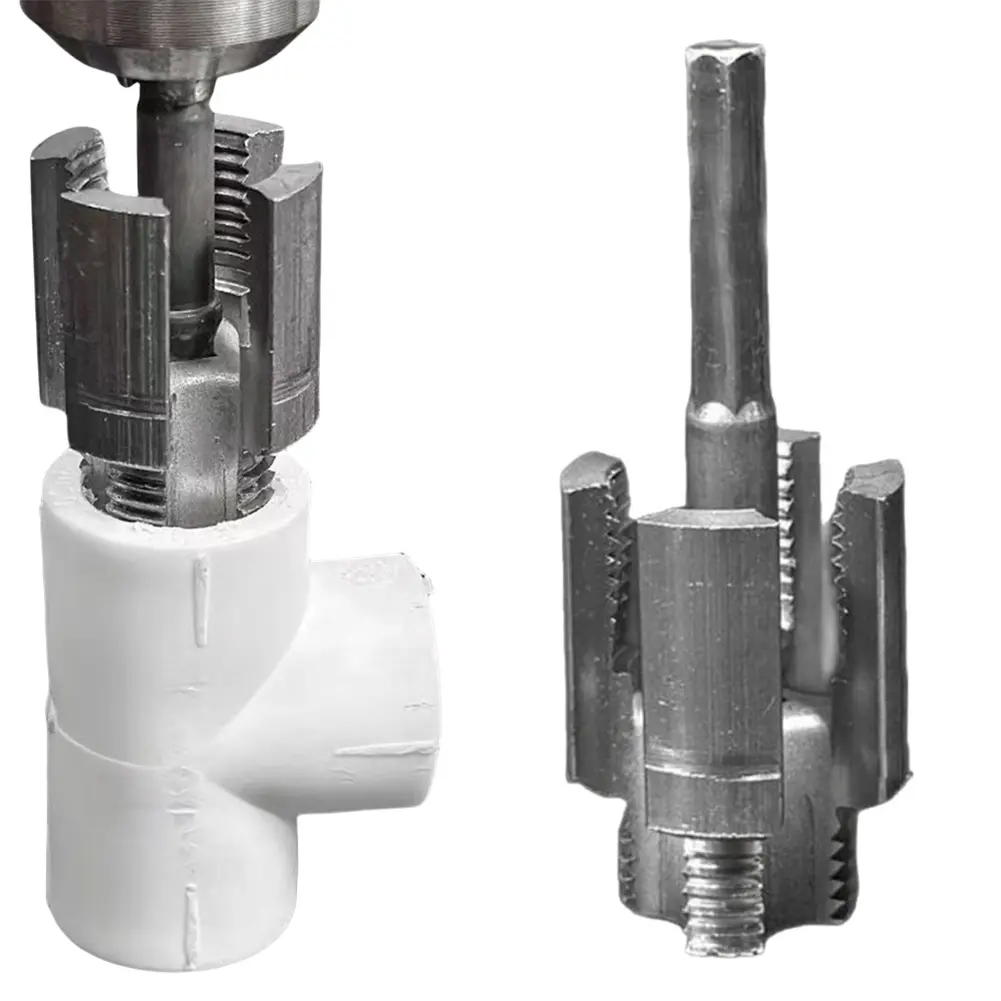 Integrated Pipe Threading Tool for 1/2 3/4 Inch Dies Dual-Function Thread Cutting Tool Electric Drill Compatible for Home Repair