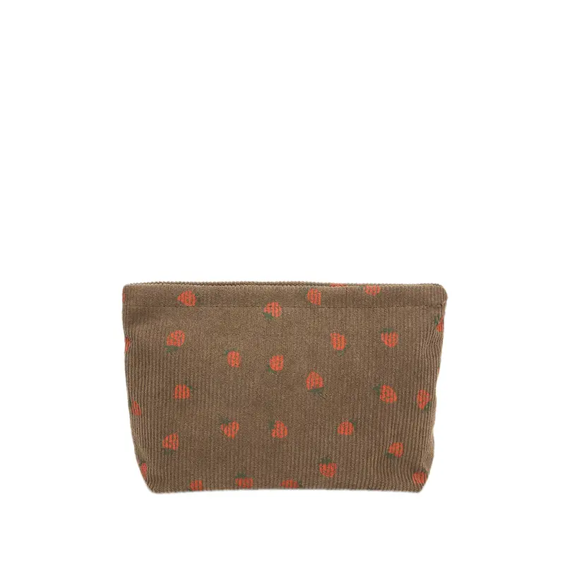 Stylish Strawberry Printed Corduroy Cosmetic Bag for Women Girls Perfect for Travel and Daily Use
