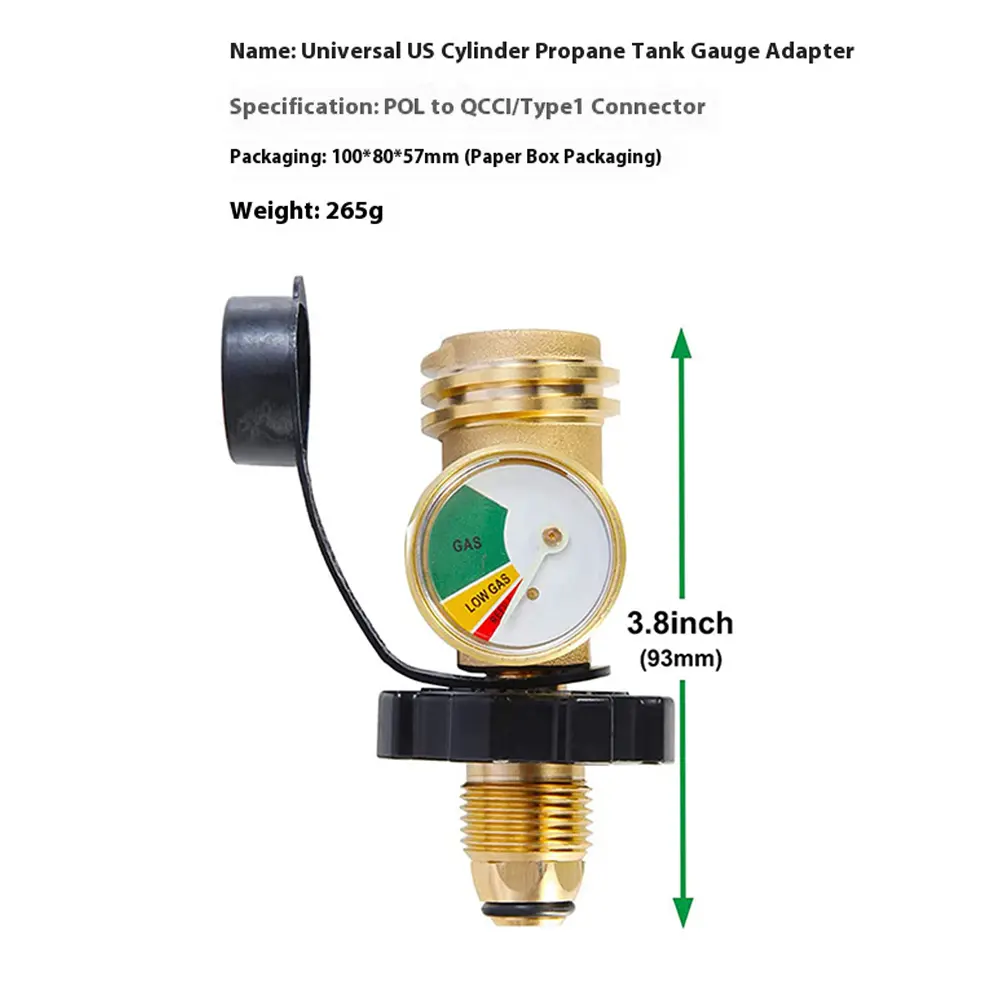 Brass Leak Detector Gas Pressure Meter Pressure Level Meter Indicator Propane Tank Gauge Level Indicator for BBQ RV Camper