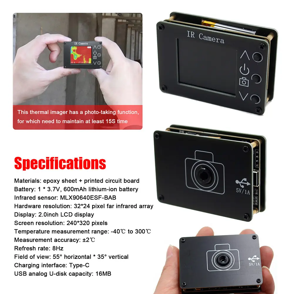 Infrared Temperature Sensor Digital Thermal Imaging Camera 1.8 Inch 160*120 Pixel TFT Screen for Household/industrial Use