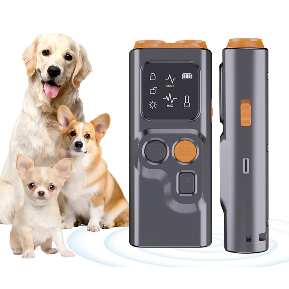 Ultrasonic Dog Bark Deterrent Device with LED Flashlight Rechargeable Anti-Barking Device Dog Chaser for Indoor Outdoor Use