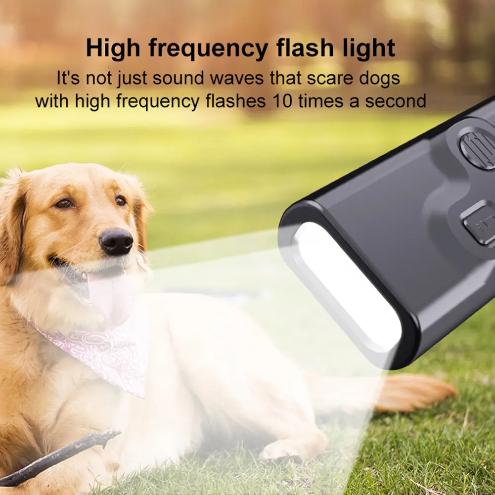 Ultrasonic Dog Bark Deterrent Device with LED Flashlight Rechargeable Anti-Barking Device Dog Chaser for Indoor Outdoor Use