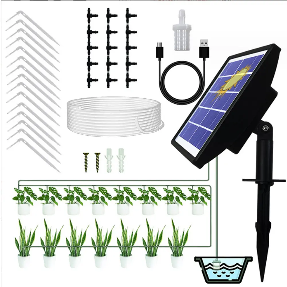 Solar Powered Automatic Drip Irrigation System Kit with Timer DIY Irrigation Gardening System for Green House Plants