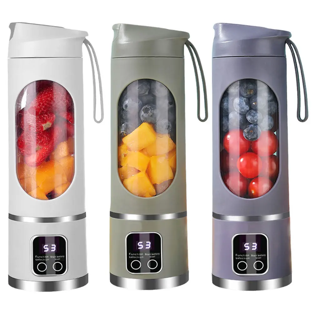 450ml Portable Juicer Electric Juicer Cup USB Rechargeable Blender Cup 1500mAh with 8 Blades for Home Office Travel
