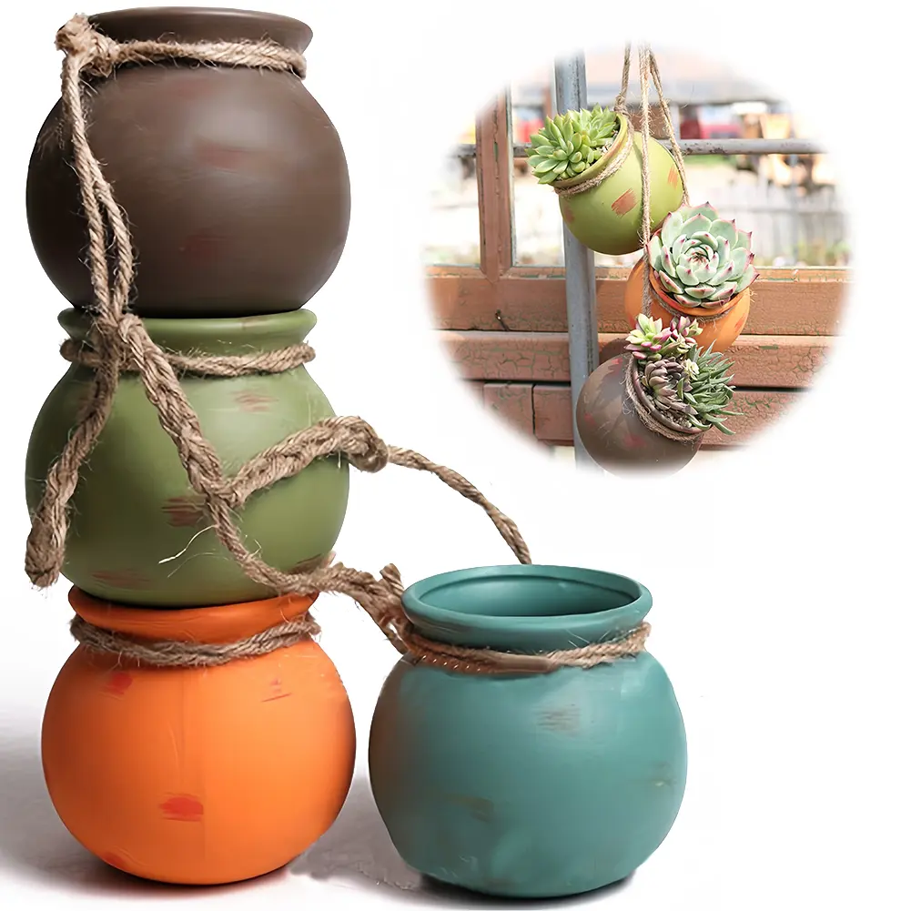 4PCS Flower Pot Wall Hanging Ornament Miniature Aesthetic Ceramic Pots Set for Stylish Home Decor