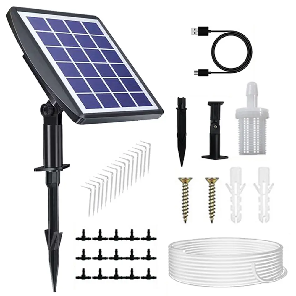 Solar Powered Automatic Drip Irrigation System Kit with Timer DIY Irrigation Gardening System for Green House Plants
