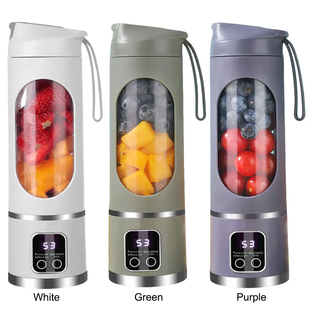 450ml Portable Juicer Electric Juicer Cup USB Rechargeable Blender Cup 1500mAh with 8 Blades for Home Office Travel