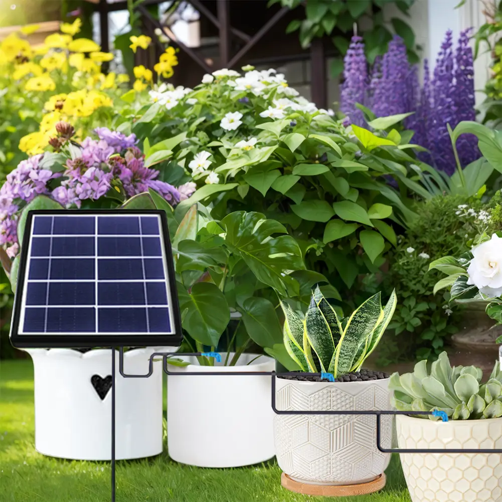 Solar Powered Automatic Drip Irrigation System Kit with Timer DIY Irrigation Gardening System for Green House Plants