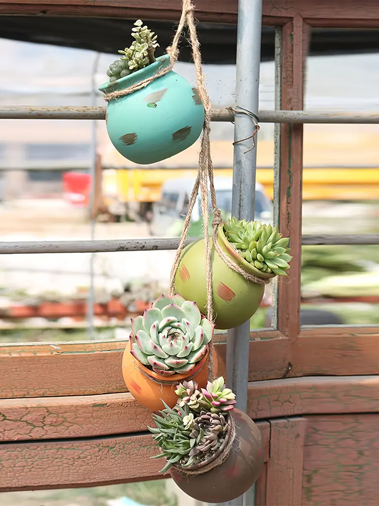 4PCS Flower Pot Wall Hanging Ornament Miniature Aesthetic Ceramic Pots Set for Stylish Home Decor