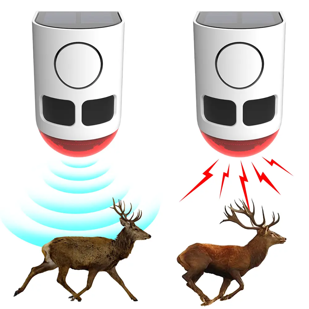 Solar Infrared Motion Sensor Alarm Home Security Alarm Animal Repeller Sound Noise Maker To Deter Raccoon Deer Skunk Bear Coyote