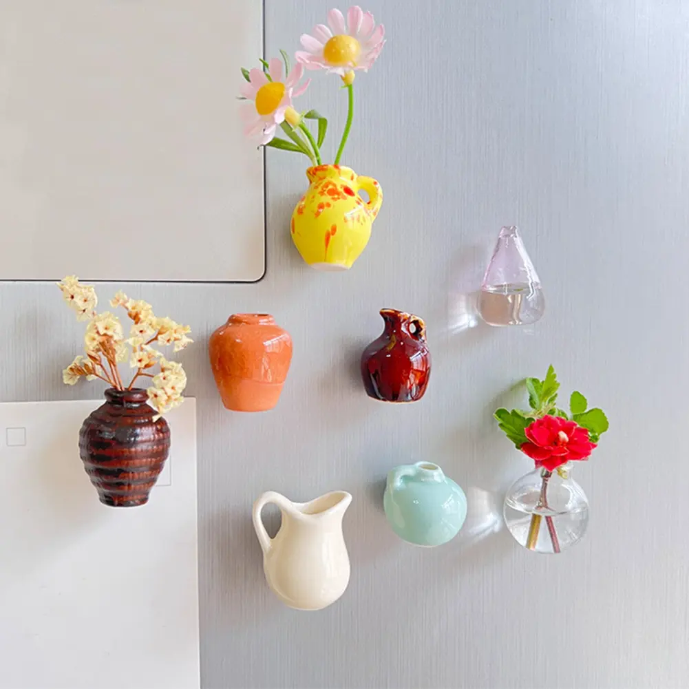 14-5pcs Mini Vase Super Powerful Fridge Message Porcelain Refrigerator Magnets 3D Flower Pot Fridge Magnet for Home Decoration