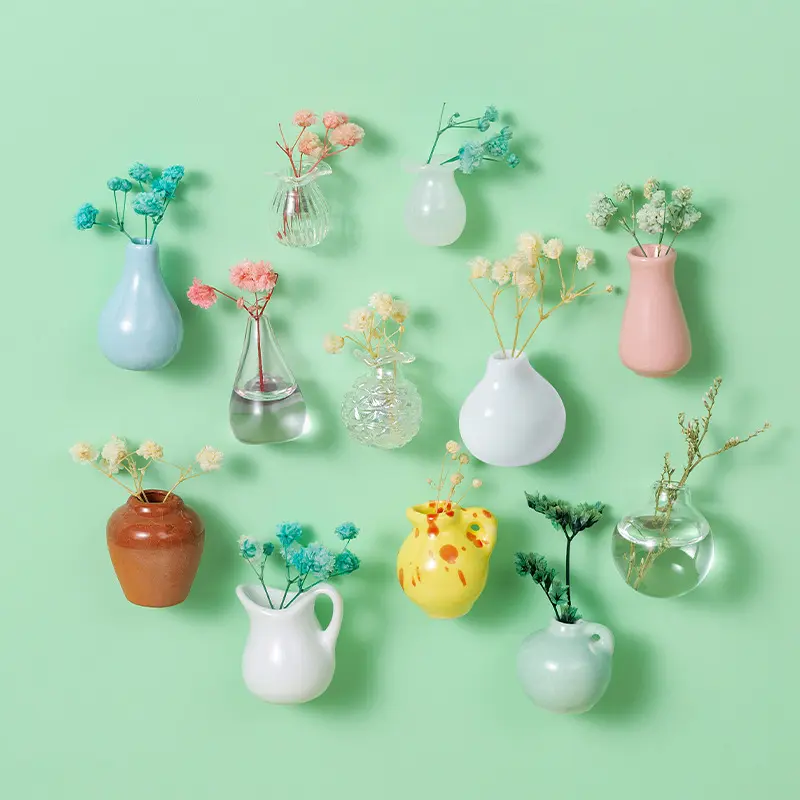 14-5pcs Mini Vase Super Powerful Fridge Message Porcelain Refrigerator Magnets 3D Flower Pot Fridge Magnet for Home Decoration