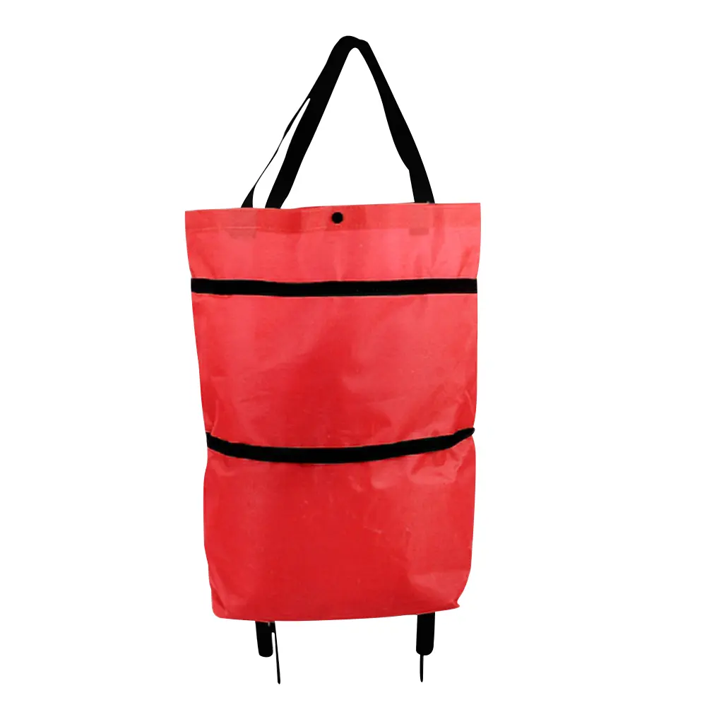Shopping Pull Cart with Wheel Reusable Grocery Bags Oxford Easy Installation Folding Waterproof High-Capacity Household Supplies