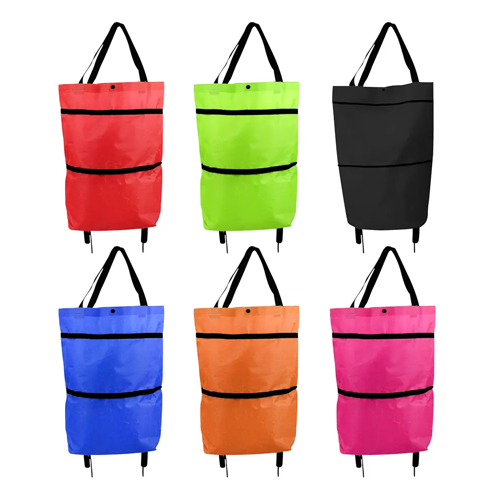 Shopping Pull Cart with Wheel Reusable Grocery Bags Oxford Easy Installation Folding Waterproof High-Capacity Household Supplies