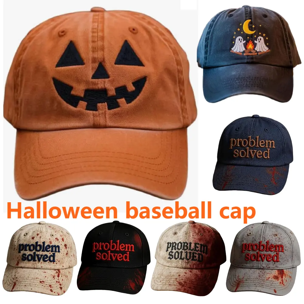 Unisex Casual Dark Bloodstain Print Hat Halloween Party Baseball Cap Problem Solved Personality Fashion Hat for Women Men Gifts