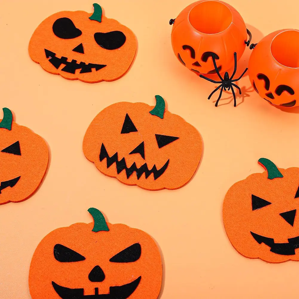 6Pcs Halloween Felt Pumpkin Coasters Heat Resistant Pumpkin Shaped Coasters Handmade Pumpkin Coasters for Home Kitchen Office