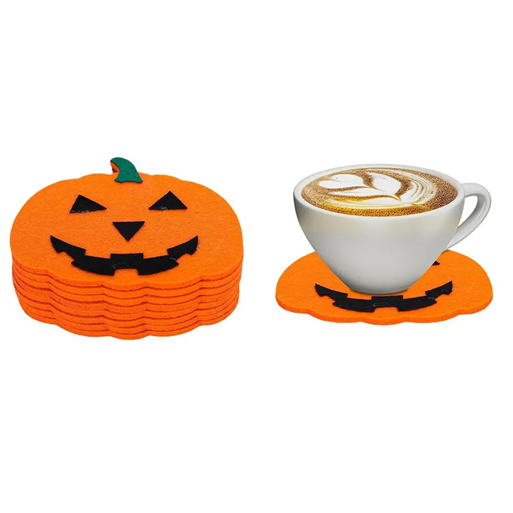 6Pcs Halloween Felt Pumpkin Coasters Heat Resistant Pumpkin Shaped Coasters Handmade Pumpkin Coasters for Home Kitchen Office
