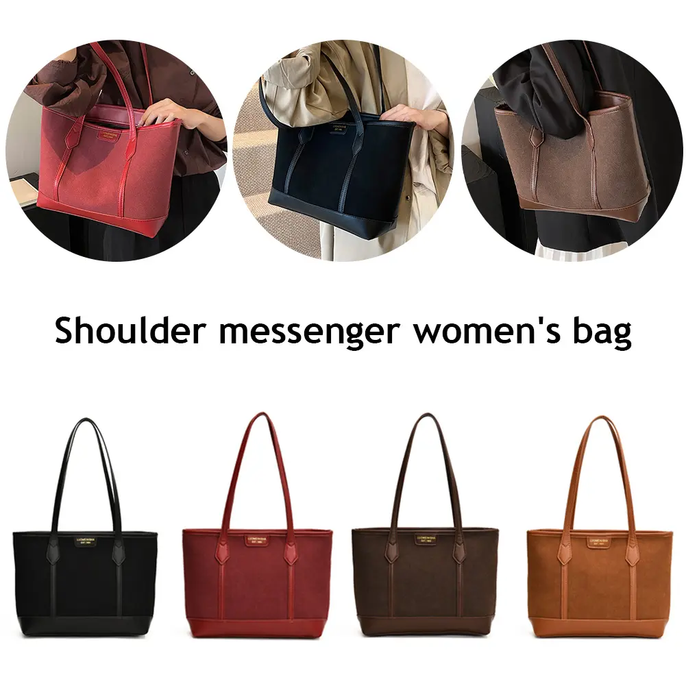 Women Suede Shoulder Bag with Zipper Underarm Bag Retro Solid Color Shopping Bag Commuter Bag