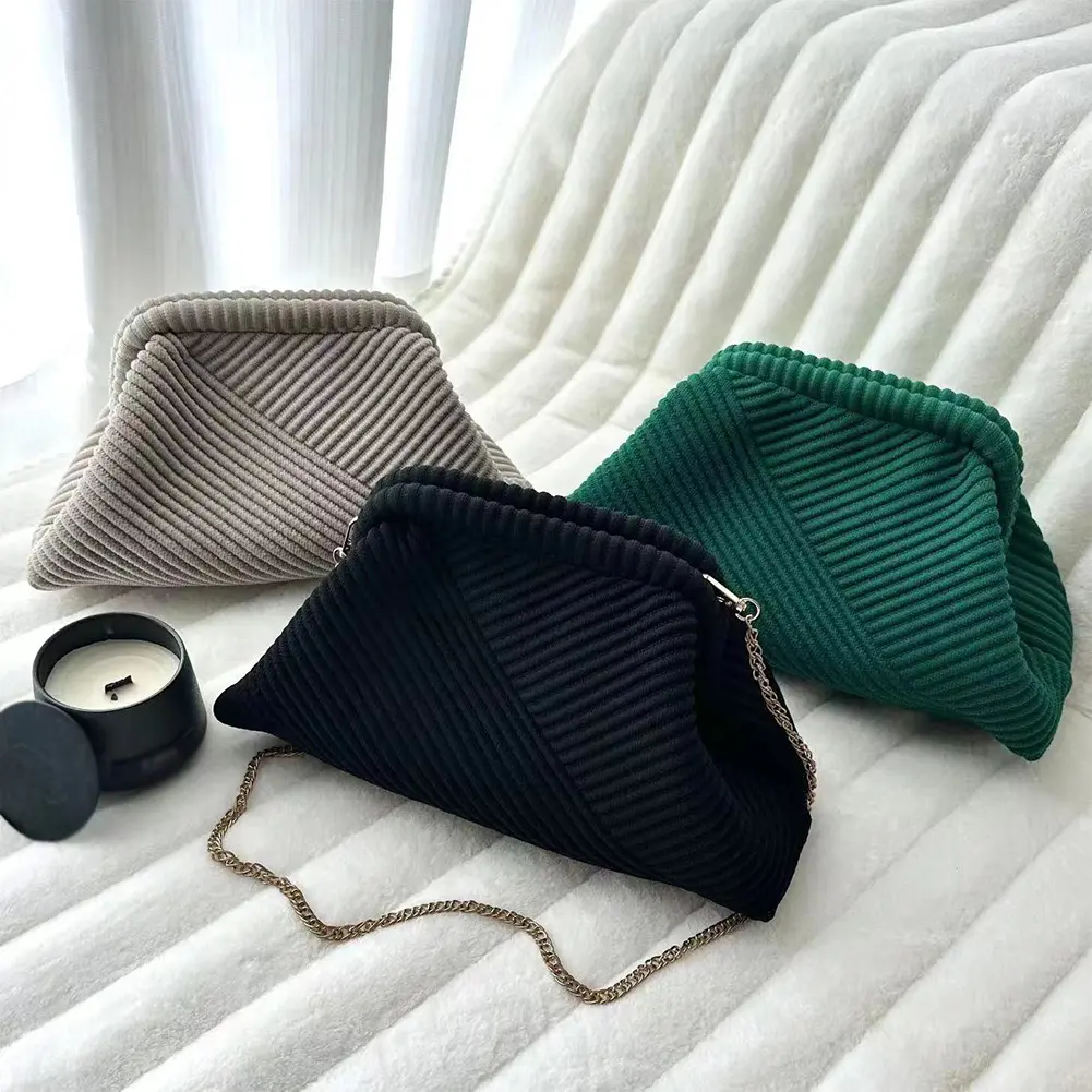 Women Evening Clutch Bag Corduroy Evening Purse Large Capacity Stylish Crossbody Bag Fashion Shoulder Bag Trendy Sling Bag