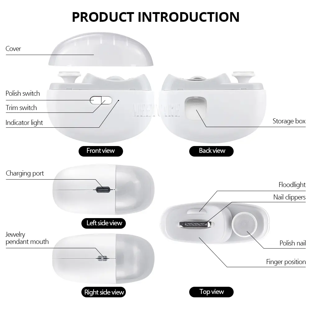 2in1 Wireless Nail Clipper Grinding for Adult Child Nail Grinder Polish Trimmer Machine Portable Finger Toe Nails Cutter Tool