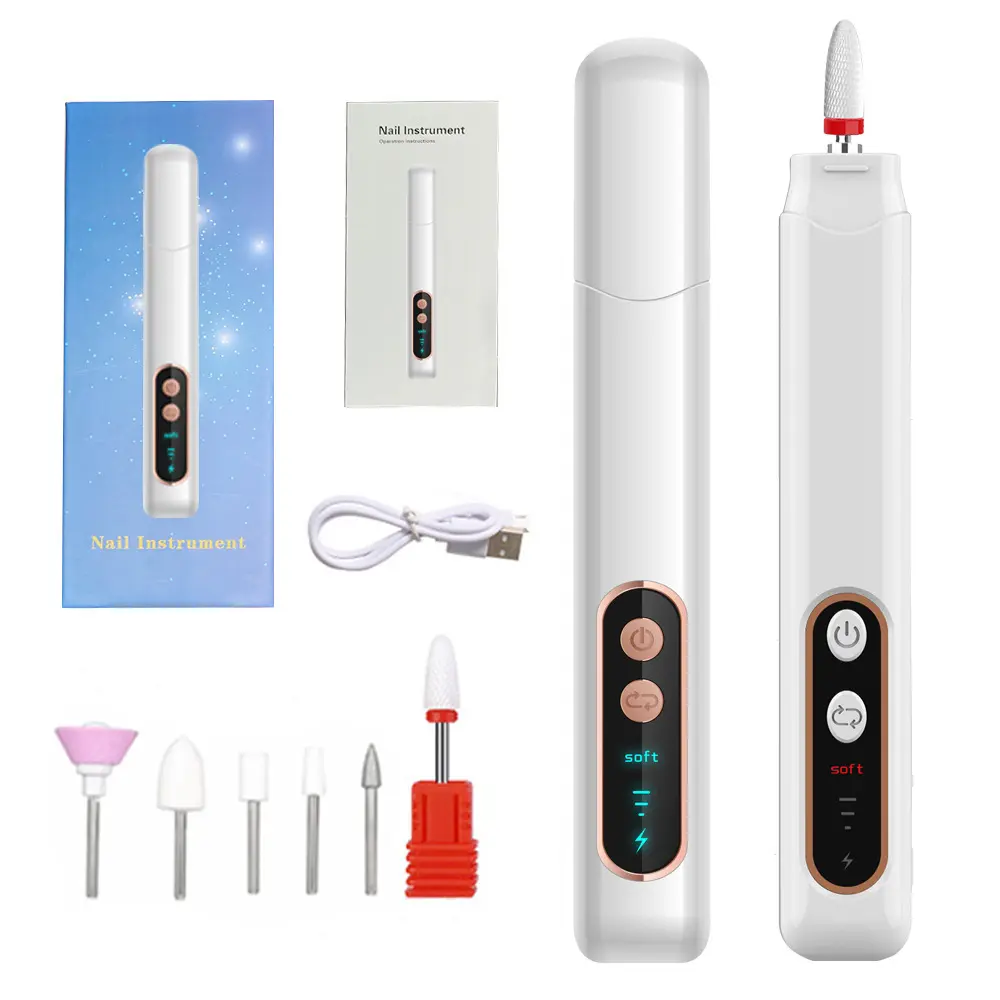 6in1 Wireless Nail Drill with LED Light Screen15000RPM Nails Manicure Cutter Nail Repair Pedicure Milling Cutter Polisher Sander