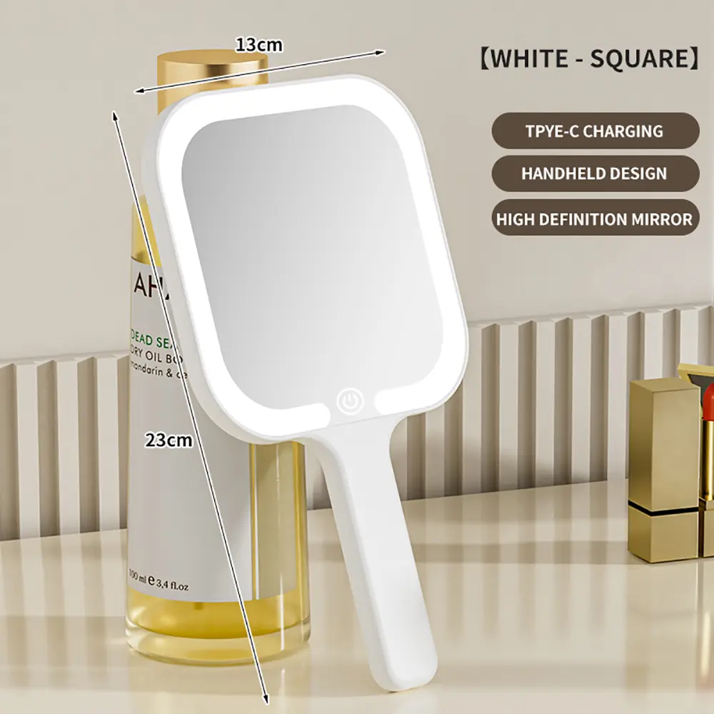 LED Smart Makeup Mirror Hand-held Carry 3 Colors Adjust Bright with Touch Screen Cosmetic Tabletop Vanty Mirror Travel Home Use