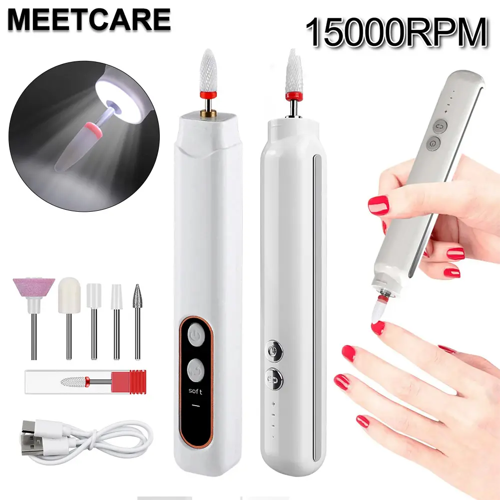 6in1 Wireless Nail Drill 15000RPM with LED Light and Screen Manicure Cutter Nail Repair Pedicure Milling Cutter Polisher Sander