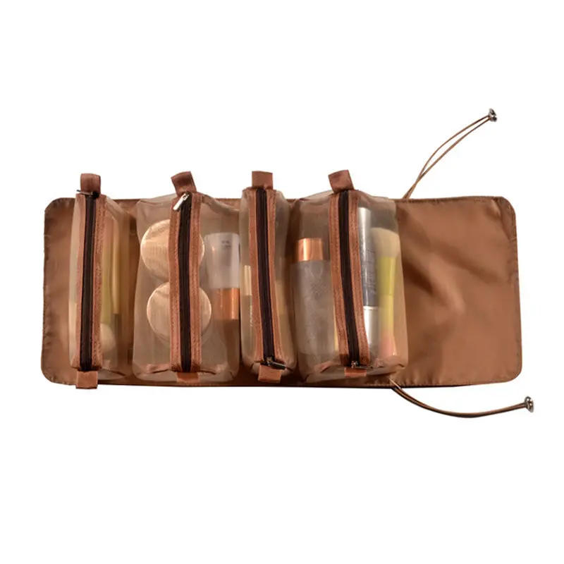 Women Fold Cosmetic Bag with Large Capacity Makeup Brush Storage Bag Waterproof Compartment Travel Makeup Brush Protective Cover