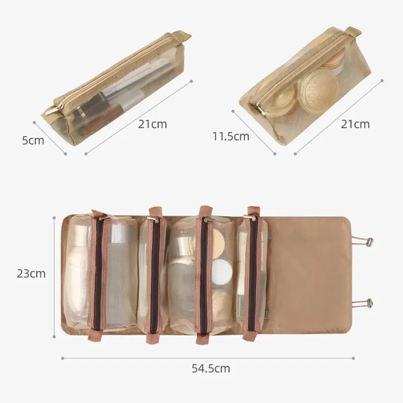 Women Fold Cosmetic Bag with Large Capacity Makeup Brush Storage Bag Waterproof Compartment Travel Makeup Brush Protective Cover