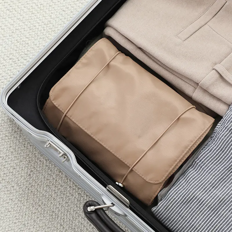 Women Fold Cosmetic Bag with Large Capacity Makeup Brush Storage Bag Waterproof Compartment Travel Makeup Brush Protective Cover