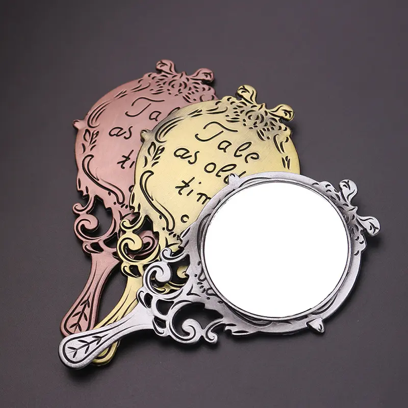 Retro Handheld Mirrors Makeup Mirror Hollow  Cosmetic Compact Mirror for Women