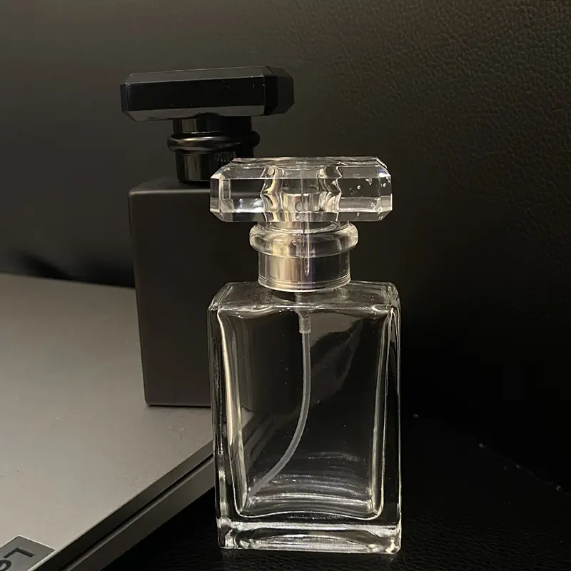 1pcs Perfume Bottle Bottling 30ml Portable Travel Pressed Spray Bottle Black Transparent Glass Empty Bottle