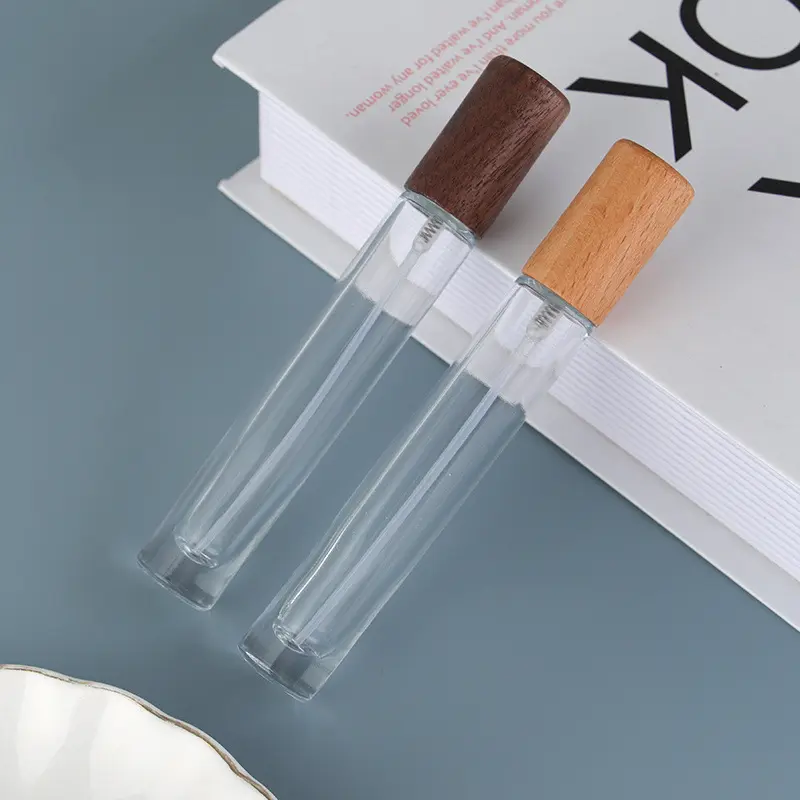 1pc 10ml Portable Glass Spray Bottle Beech Lid Perfume Bottle Walnut Cover Empty Bottle Sample Vial Cosmetic Container