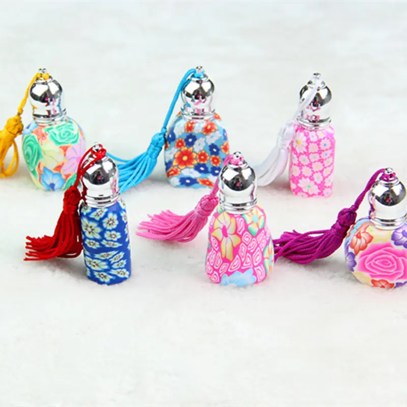 5ml Glass Perfume Roll on Bottle with Glass Ball Polymer Clay Roller Essential Oil Bottle Many Pattern Refillable Perfume Bottle