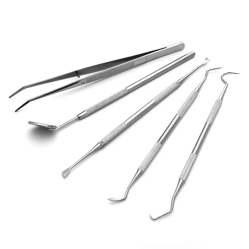 5pcs Stainless Steel Dental Scaler Tool Set Tooth Scraper Mirror Tartar Calculus Plaque Remover Home Dental Calculus Care Kit
