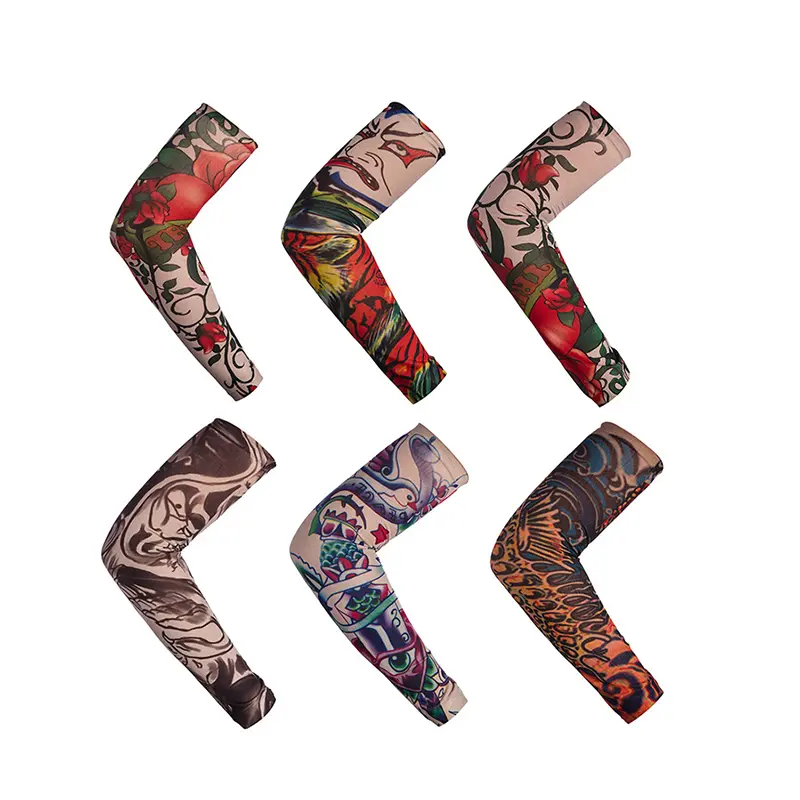 6 PCS New Nylon Elastic Fake Temporary Tattoo Sleeve Designs Body Arm Stockings Tatoo for Cool Men Women Drop shipping