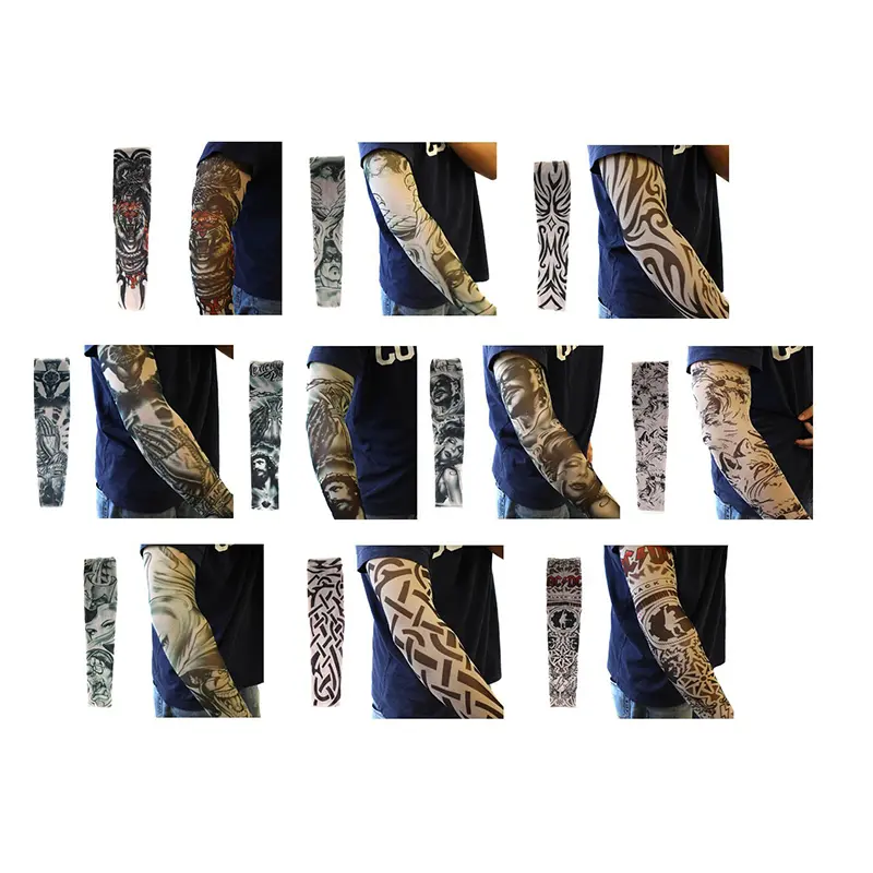 6 PCS New Nylon Elastic Fake Temporary Tattoo Sleeve Designs Body Arm Stockings Tatoo for Cool Men Women Drop shipping