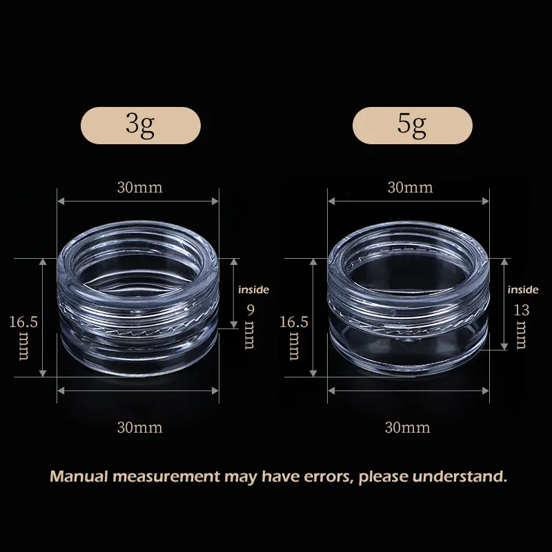 100Pcs Cosmetic Jar 3/5g Small Empty Cosmetic Refillable Bottles Plastic Eyeshadow Makeup Face Cream Jar Pot Container