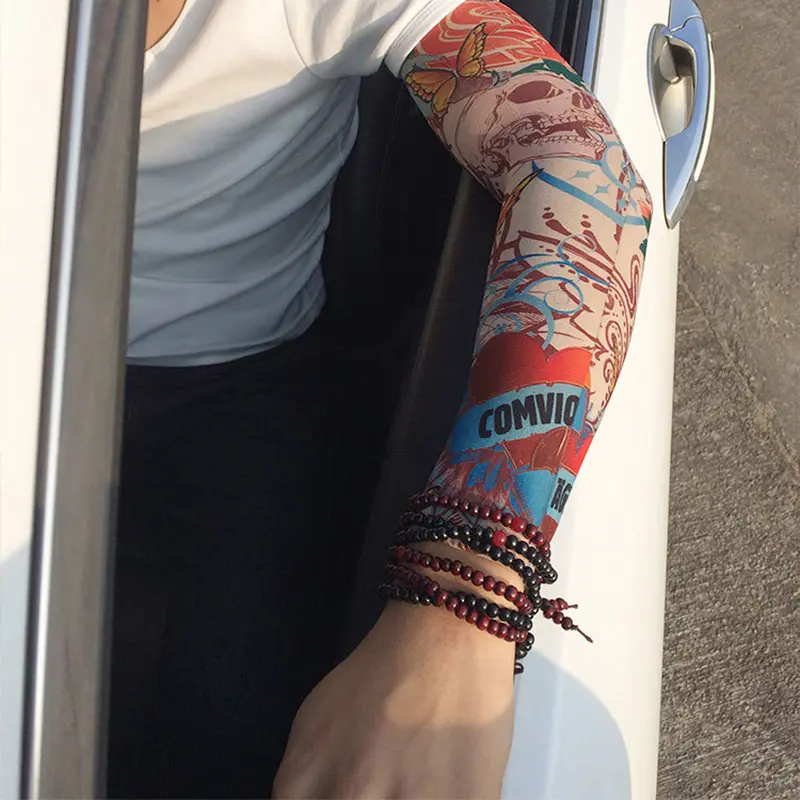 6 PCS New Nylon Elastic Fake Temporary Tattoo Sleeve Designs Body Arm Stockings Tatoo for Cool Men Women Drop shipping
