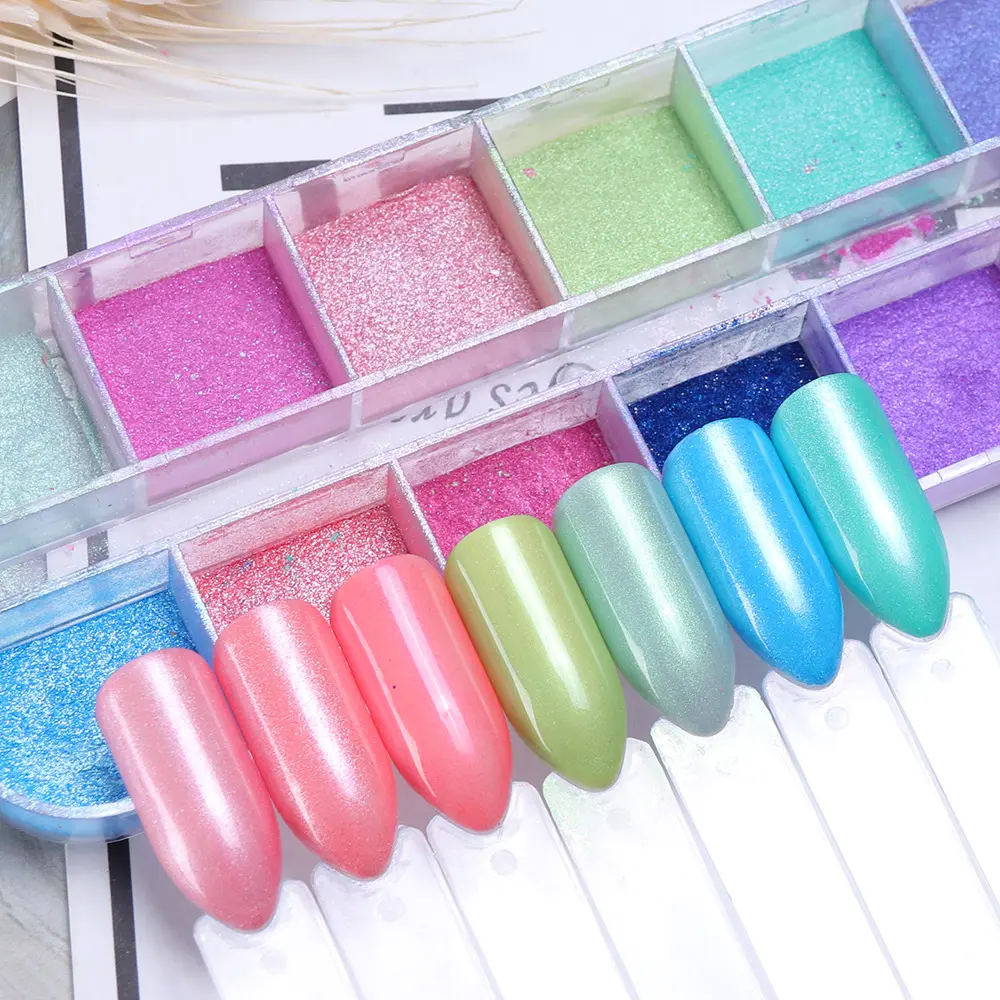 1 Box Chrome Nail Art Glitter Pigment Mirror Dipping Powder Super-fine Colorful Shimmer Pearl Powder Nail Decor Dust