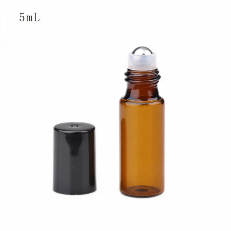 10Pcs/lot 3ml/5ml Amber Roll On Glass Bottles Roller Ball for Perfume Essential Oil Vials Mini Roller Bottle