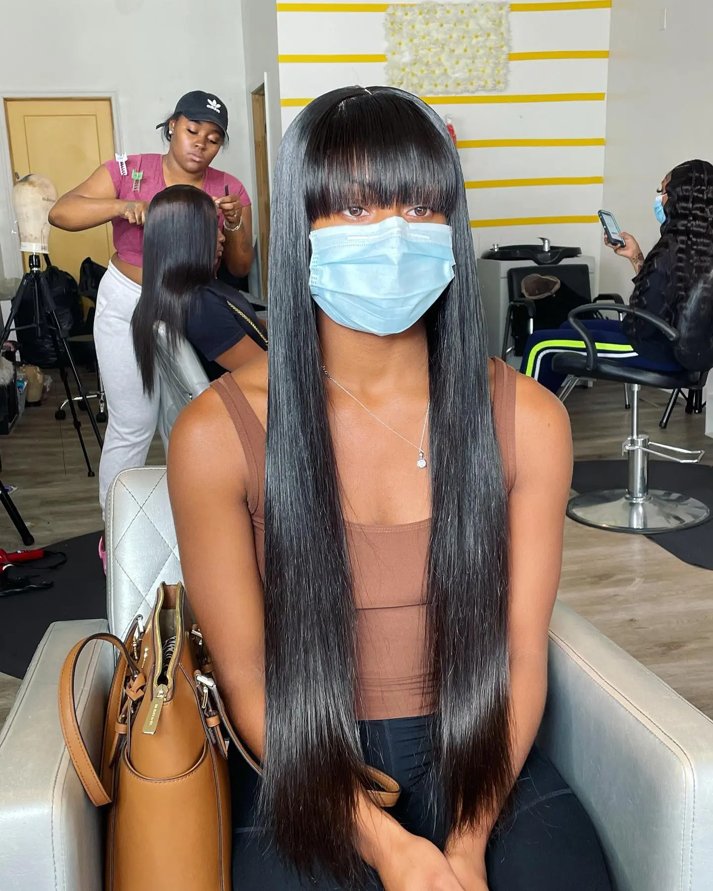 Silkwave 30 Inch 3X1 Middle Part Lace Wig Bone Straight Human Hair Wig With Bangs Full Machine Made  Fringe Wigs For Black Women