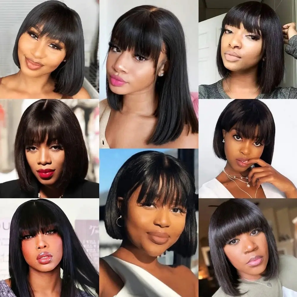Silkwave 3X1 Middle Part Lace Bob Wig Bone Straight Human Hair Wigs With Bangs Brazilian Cheap Machine Made 100% Human Hair Wigs