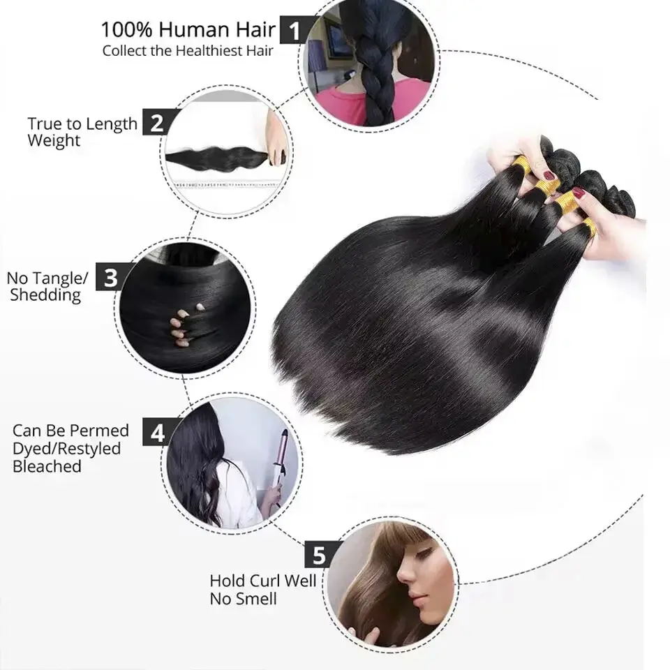 Silkwave Bone Straight Human Hair Bundles 1/3/4 Pieces Natural Black Cheap Brazilian Remy Raw Virgin Hair Extensions 10-30 Inch