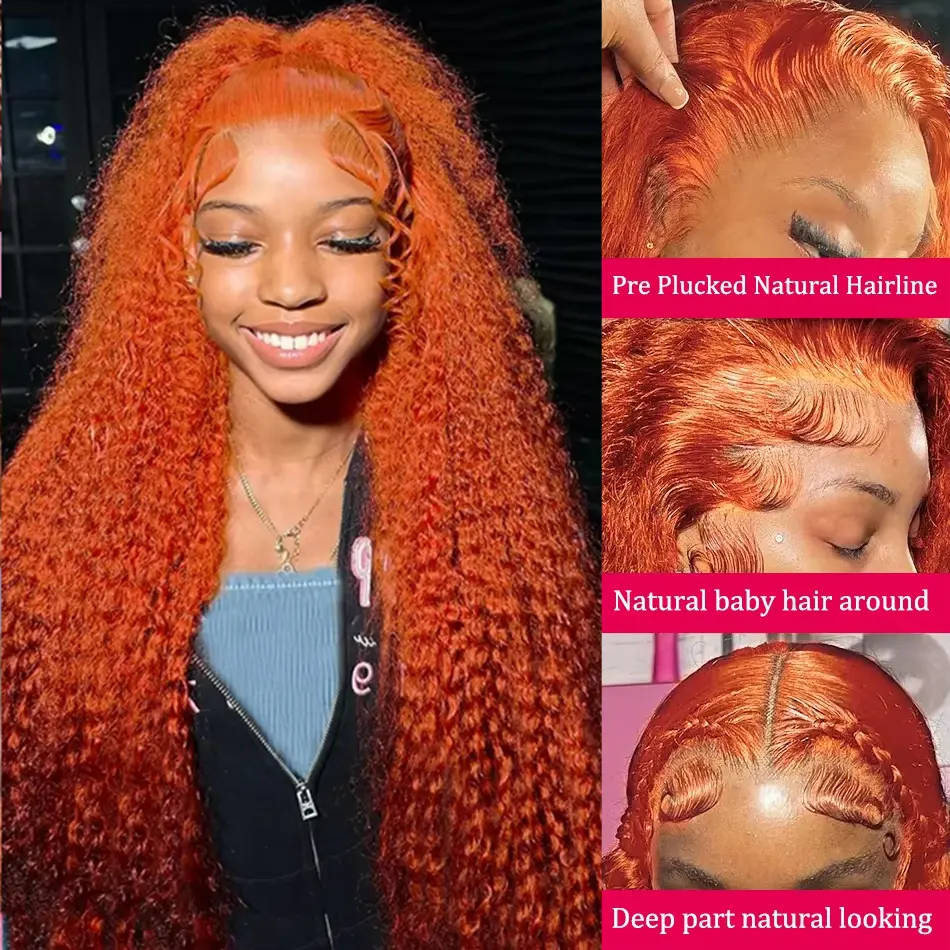 Silkwave Ginger Orange Water Wave #350 Colored 13x6 13x4 Transparent Lace Front Wig Human Hair For Women  30 Inch Deep Curly Wig