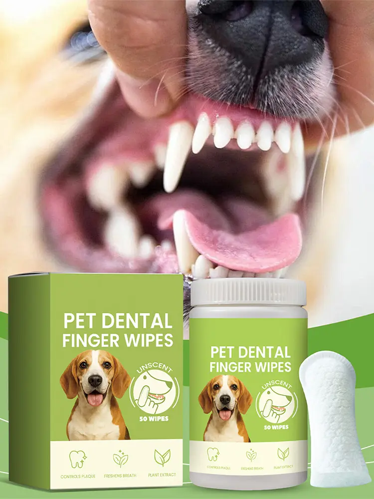 50 Counts Dog Teeth Cleaning Wipes Remove Bad Breath Pet Dental Finger Wipes Gum Care Dog Finger Toothbrush for Dogs & Cats