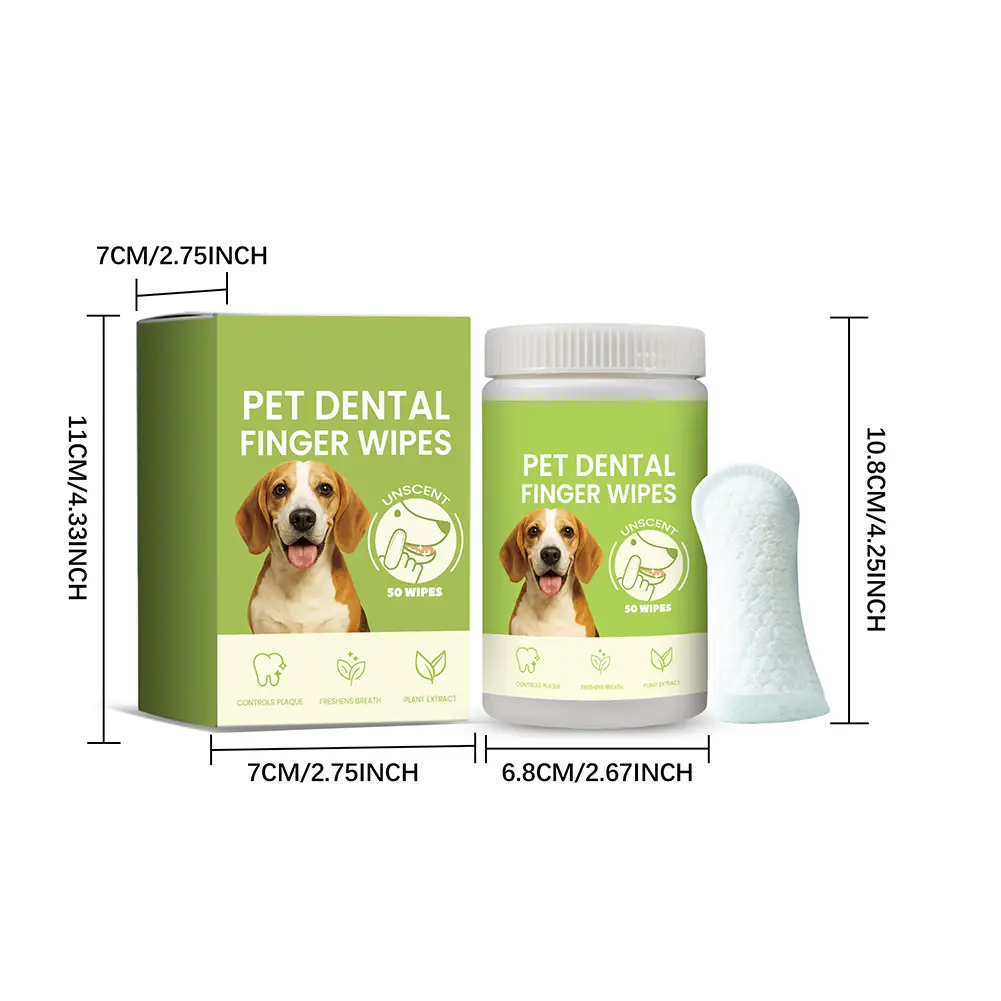 50 Counts Dog Teeth Cleaning Wipes Remove Bad Breath Pet Dental Finger Wipes Gum Care Dog Finger Toothbrush for Dogs & Cats