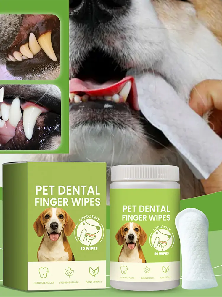 50 Counts Dog Teeth Cleaning Wipes Remove Bad Breath Pet Dental Finger Wipes Gum Care Dog Finger Toothbrush for Dogs & Cats