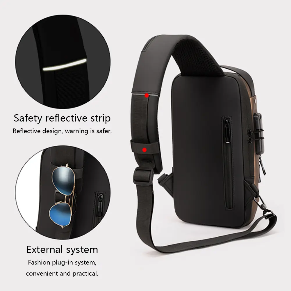 Men Chest Bag PU Leather Male Shoulder Bag Anti Theft USB Charging Port Waterproof Crossbody Bags Travel Outdoor Sport Sling Bag